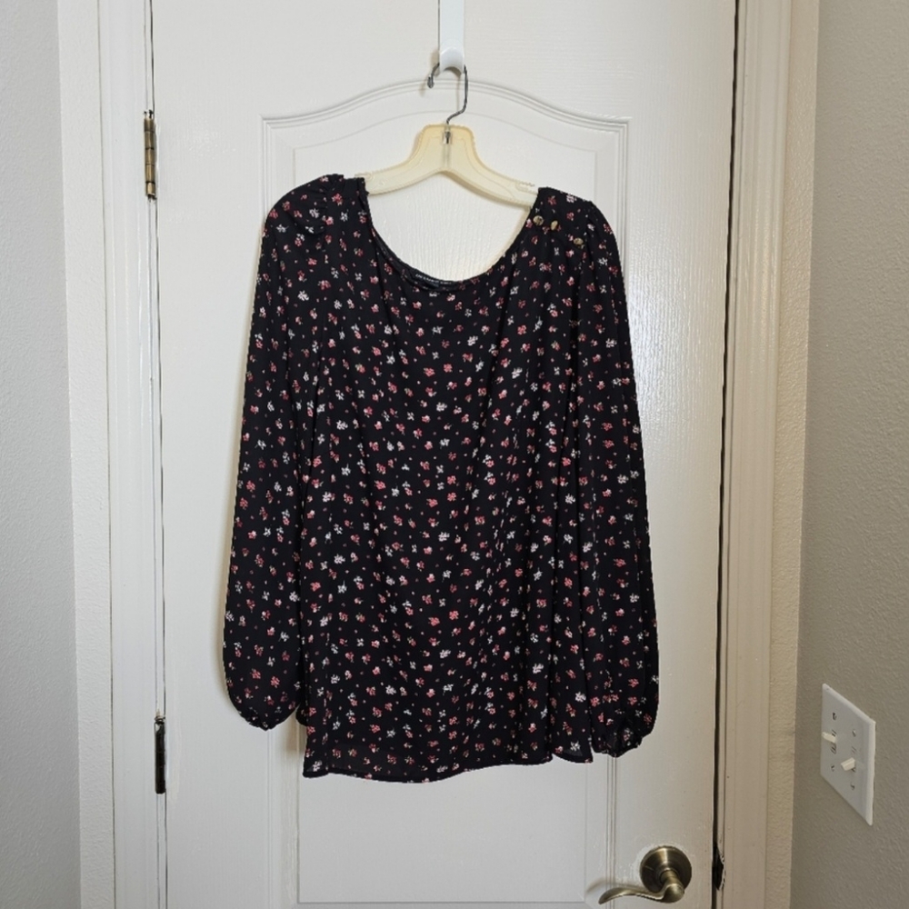 Zac & Rachel Black Floral Long-Sleeve Blouse